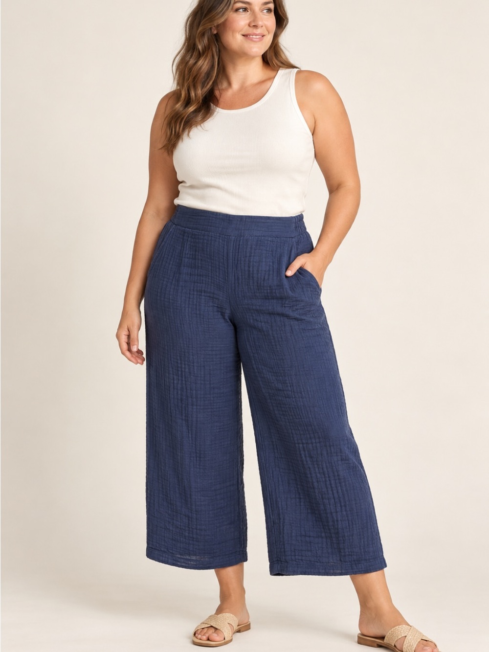Carve Designs Kaia Navy Gauze Wide Leg Cropped Pants XL NWT Pockets